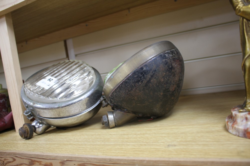 Two vintage Notek Fog Master motoring lamps, height of bezel 20cm, width 23cm